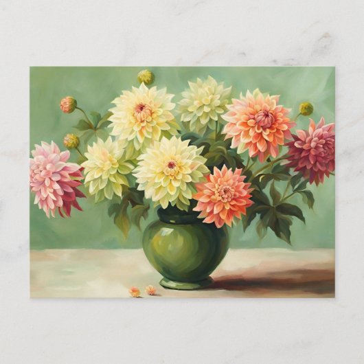 Carte Postale Illustration de bouquet de fleurs de dahlia (Devant)