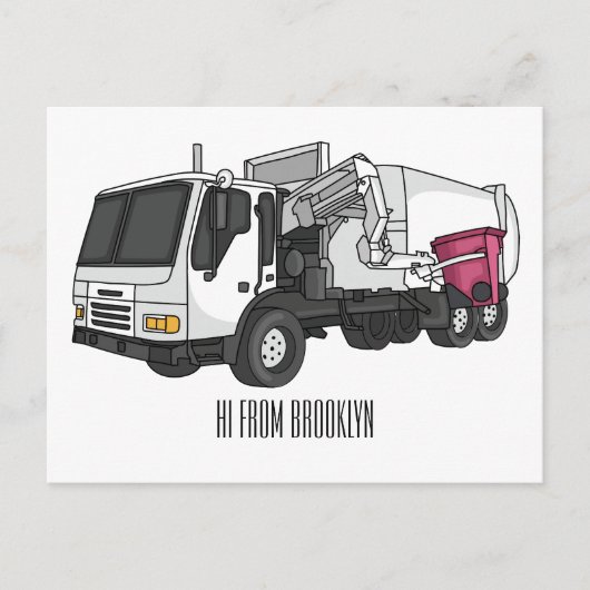 Carte Postale Illustration de camion à ordures (Devant)