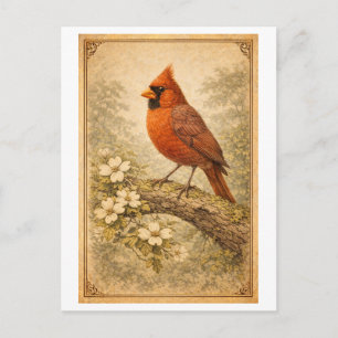 Carte Postale Illustration de cardinal mâle de style vintage