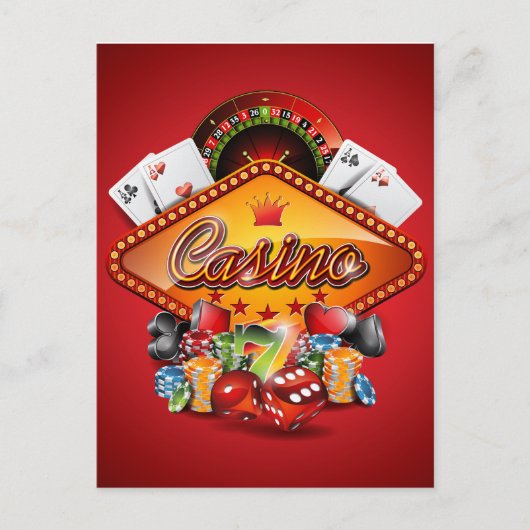 Carte Postale Illustration de casino avec éléments de jeu (Devant)