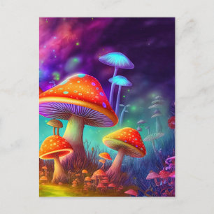 Carte Postale Illustration de champignon psychédélique lumineux