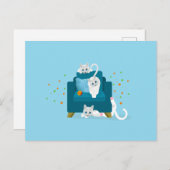 Carte Postale Illustration de chat - 3 chats blancs faisant des  (Devant / Derrière)
