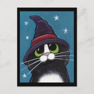 Carte Postale Illustration de chat d'Halloween bizarre et famili