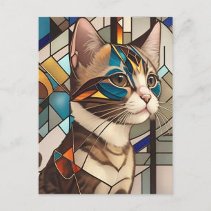 Carte Postale Illustration de chat en verre tendu