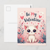 Carte Postale Illustration de chat mignon pour la Saint-Valentin (Devant / Derrière)