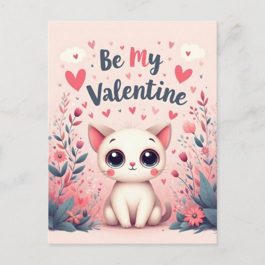 Carte Postale Illustration de chat mignon pour la Saint-Valentin (Devant)