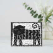 Carte Postale Illustration de chat noir et blanc rayé (Debout devant)