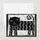 Carte Postale Illustration de chat noir et blanc rayé (Devant / Derrière)