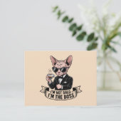 Carte Postale Illustration de chat Sphynx café patron (Debout devant)