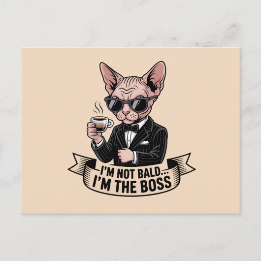 Carte Postale Illustration de chat Sphynx café patron (Devant)