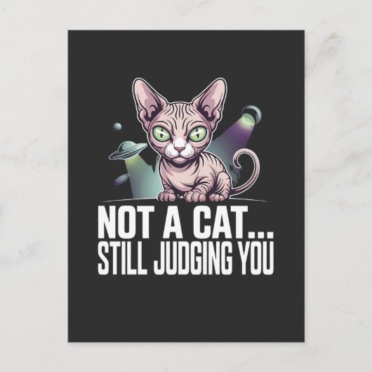 Carte Postale Illustration de chat Sphynx extraterrestre sarcast (Devant)