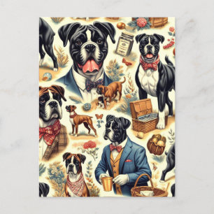 Carte Postale Illustration de chien Boxer Rétro