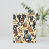 Carte Postale Illustration de chien Boxer Rétro (Debout devant)