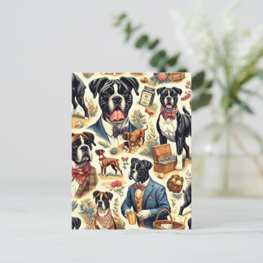 Carte Postale Illustration de chien Boxer Rétro (Debout devant)