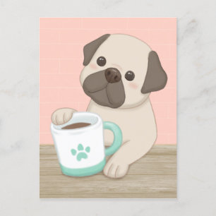 Carte Postale Illustration de chien et de mouton mignon
