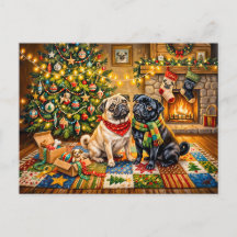 Illustration de chien Mops de cottage de Noël fant