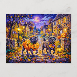 Carte Postale Illustration de chien Mops en costume de Halloween