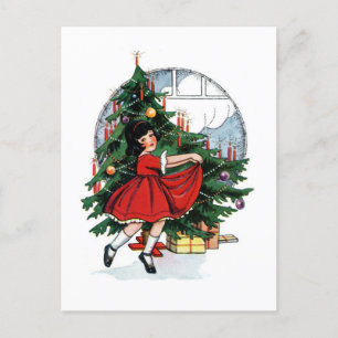 Carte Postale Illustration de Christmas Girl Vintage
