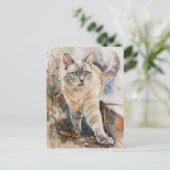 CARTE POSTALE ILLUSTRATION DE COULEUR D'EAU CAT ADORABLE (Debout devant)