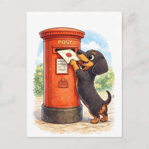 Carte Postale Illustration de dachshund mignon postant une lettr