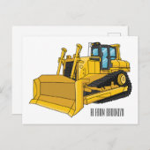 Carte Postale Illustration de dessin animé Bulldozer (Devant / Derrière)