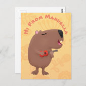 Carte Postale Illustration de dessin animé de capybara ukulele (Devant / Derrière)