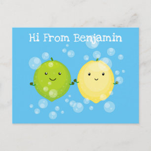 Carte Postale Illustration de dessin animé de citron vert citron
