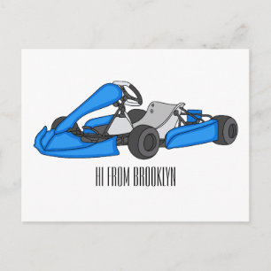 Carte Postale Illustration de dessin animé de course de karting 