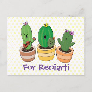 Carte Postale Illustration de dessin animé d'un trio de cactus c