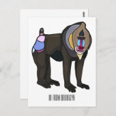 Carte Postale Illustration de dessin animé Mandrill (Devant / Derrière)