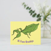 Carte Postale Illustration de dessin d'insecte des feuilles vert (Debout devant)