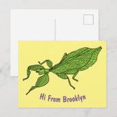 Carte Postale Illustration de dessin d'insecte des feuilles vert (Devant / Derrière)