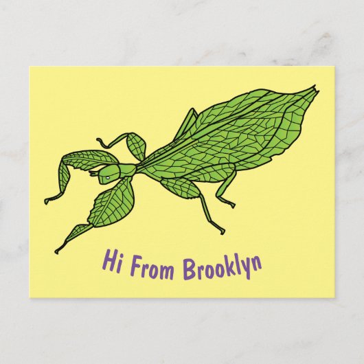 Carte Postale Illustration de dessin d'insecte des feuilles vert (Devant)