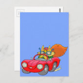 Carte Postale Illustration de dessin d'un chat conduisant une vo (Devant / Derrière)