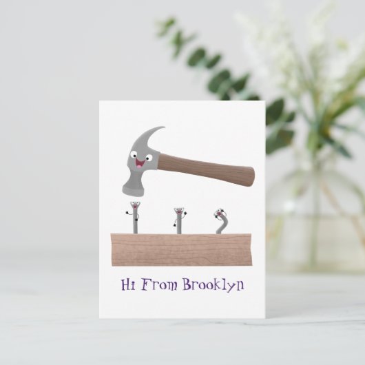 Carte Postale Illustration de dessin mignon, marteau et ongles (Debout devant)