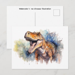 Carte Postale Illustration de dinosaure t-rex à l'aquarelle
