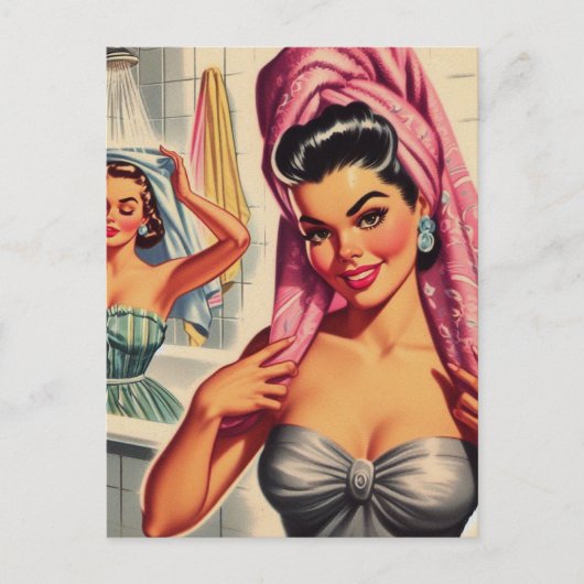 Carte Postale Illustration de douche pour filles vintages (Devant)