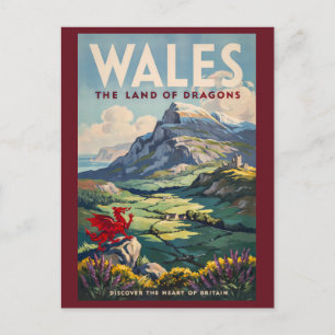 Carte Postale Illustration de dragon du Pays de Galles Art de vo