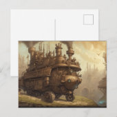 Carte Postale Illustration de fantasy moteur vintage steampunk  (Devant / Derrière)