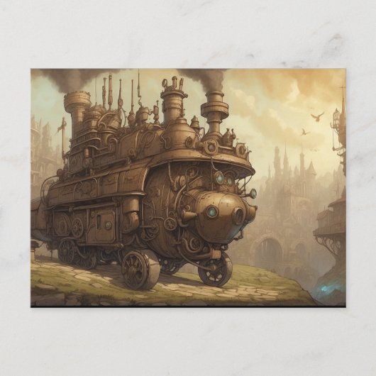 Carte Postale Illustration de fantasy moteur vintage steampunk  (Devant)