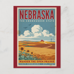 Carte Postale Illustration de ferme de prairie du Nebraska, Art