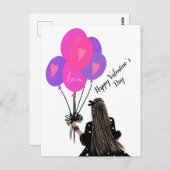 Carte Postale Illustration de fille chic avec ballon de la Saint (Devant / Derrière)