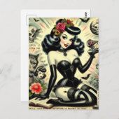 Carte Postale Illustration de fille gothique vintage (Devant / Derrière)