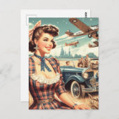 Carte Postale Illustration de fille Vintage (Devant / Derrière)