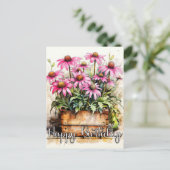 Carte Postale Illustration de fleur d'aster fraîchement plantée (Debout devant)