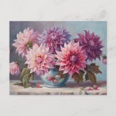 Carte Postale Illustration de fleurs de dahlia dans un vase natu (Devant)