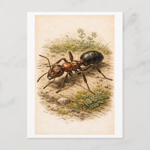 Carte Postale Illustration de fourmi de style vintage