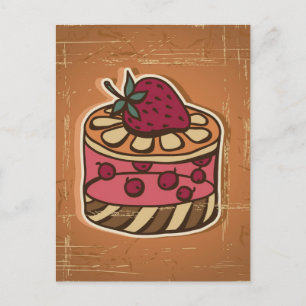 Carte Postale Illustration de gâteau de style rétro