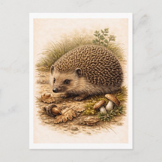 Carte Postale Illustration de hérisson de style vintage (Devant)