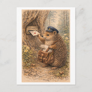 Carte Postale Illustration de hérisson de style vintage en tant